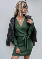 Wrap-Style Acrylic Sweater Dress with Bodycon Fit