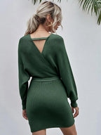 Wrap-Style Acrylic Sweater Dress with Bodycon Fit