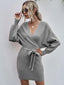 Wrap-Style Acrylic Sweater Dress with Bodycon Fit