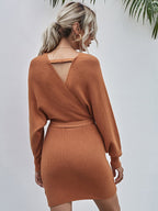 Wrap-Style Acrylic Sweater Dress with Bodycon Fit