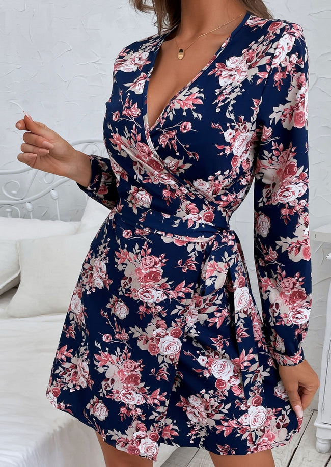 Plunging Floral Dress with Print Details Main image