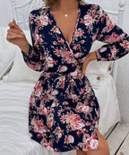Plunging Floral Dress with Print Details
