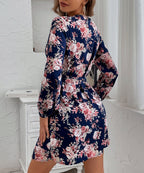 Plunging Floral Dress with Print Details