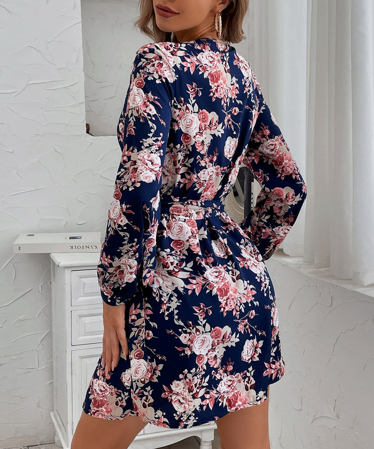 Plunging Floral Dress with Print Details