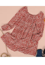 Gathered Printed Dress with Off-Shoulder Neckline