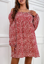 Gathered Printed Dress with Off-Shoulder Neckline