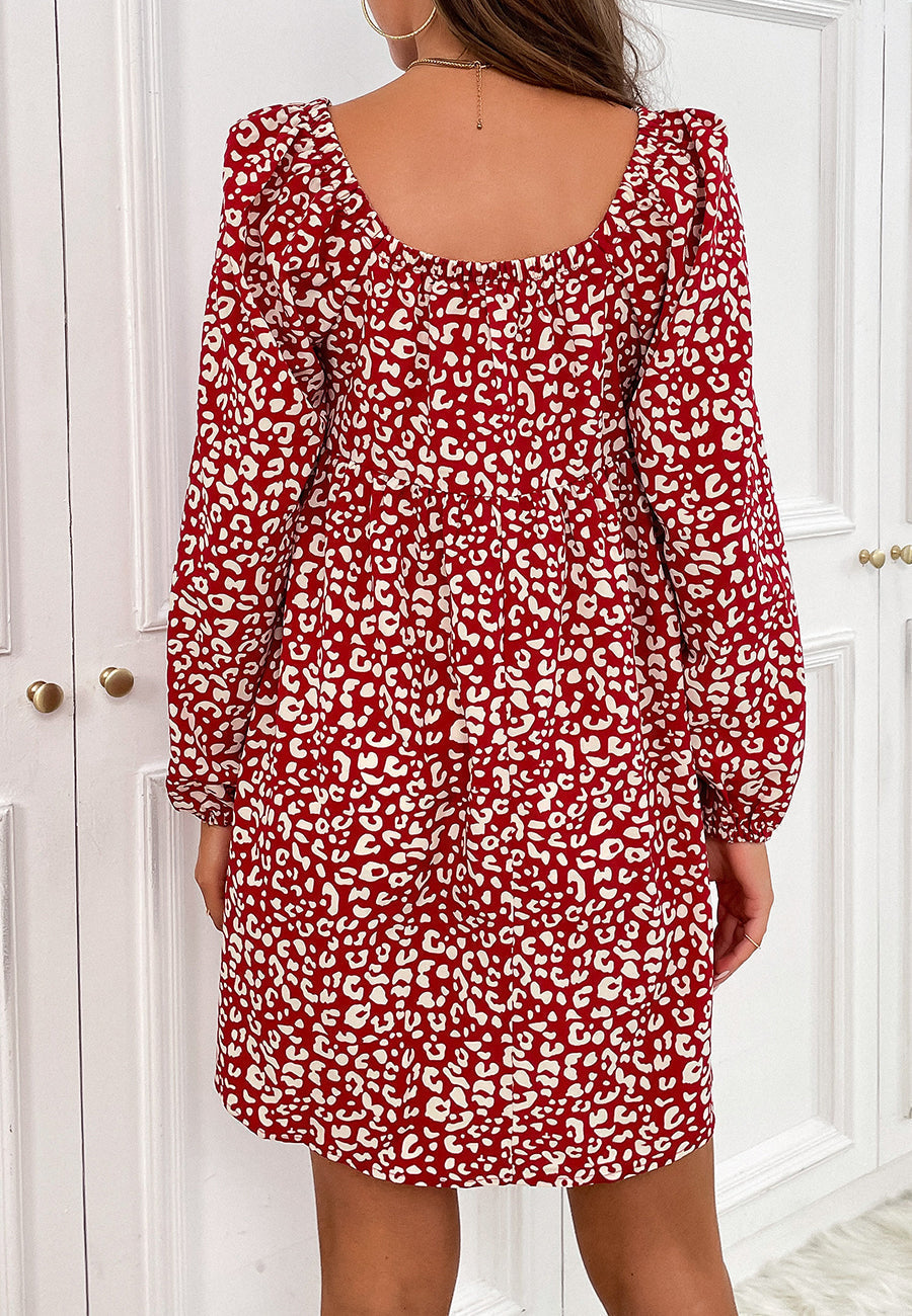 Gathered Printed Dress with Off-Shoulder Neckline