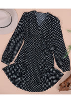 Lantern-Sleeve Polka-Dot Dress with Ribbon Details