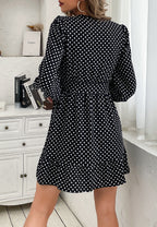 Lantern-Sleeve Polka-Dot Dress with Ribbon Details