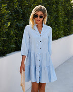 Button-Front Gingham Dress with Contrast Details