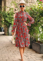 Vintage-Inspired Floral Dress with Long Sleeves