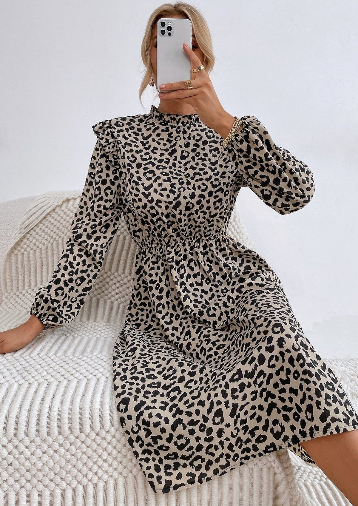 Leopard-Print Ruffled Dress