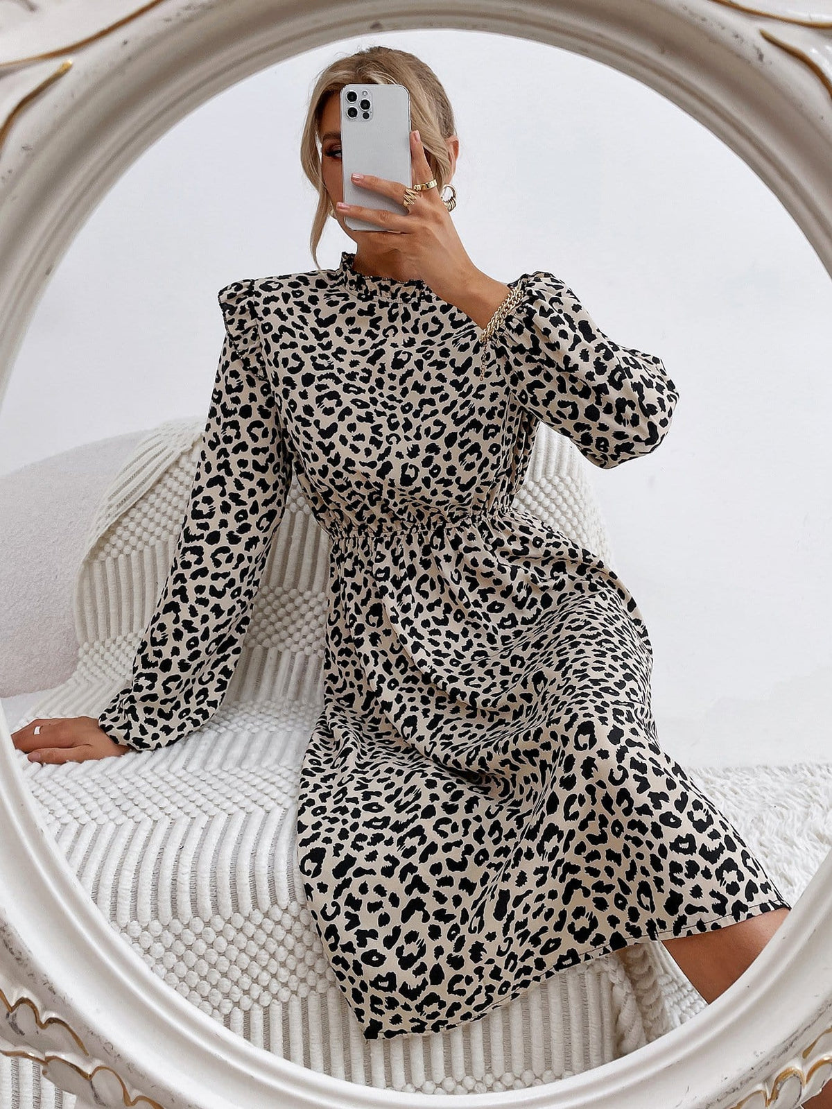 Leopard-Print Ruffled Dress