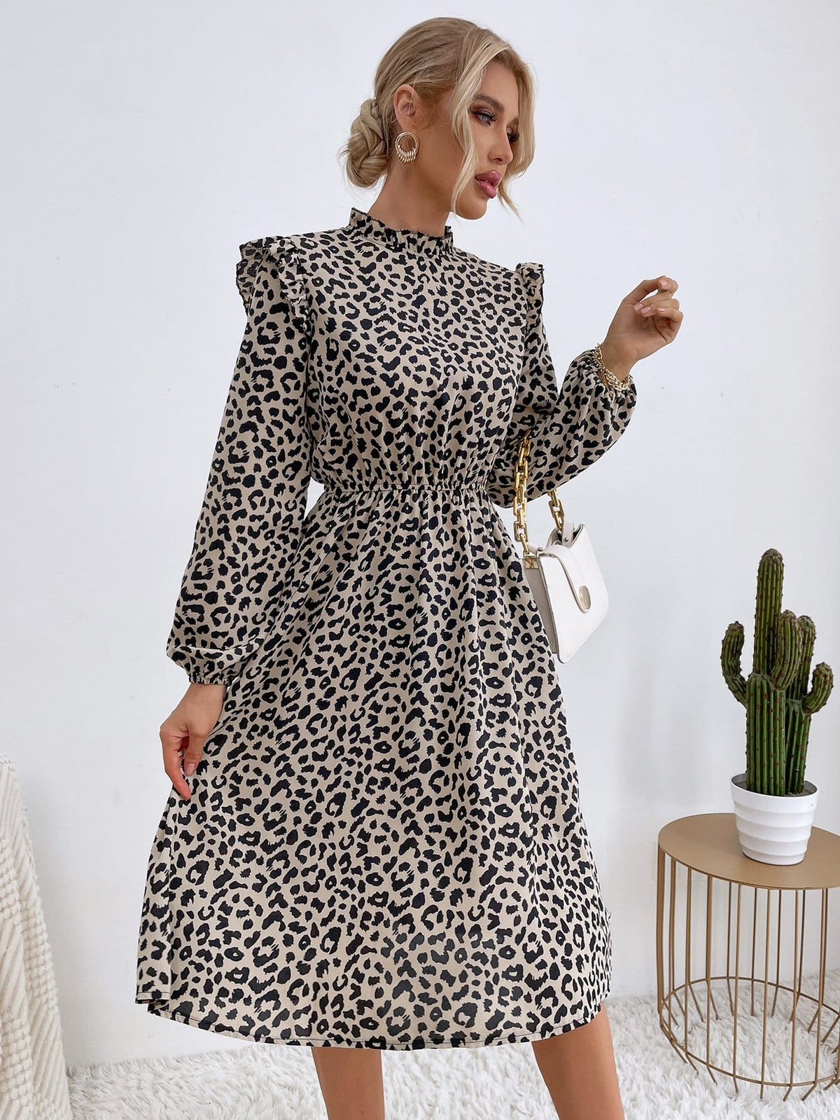 Leopard-Print Ruffled Dress
