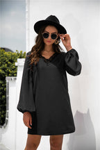 V-Neck Dress with Lace Trim