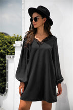 V-Neck Dress with Lace Trim