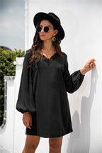 V-Neck Dress with Lace Trim