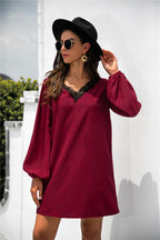 V-Neck Dress with Lace Trim