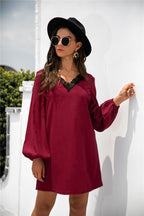 V-Neck Dress with Lace Trim
