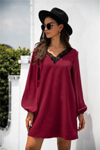 V-Neck Dress with Lace Trim