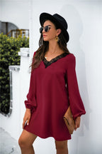 V-Neck Dress with Lace Trim