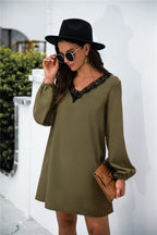 V-Neck Dress with Lace Trim