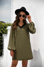 V-Neck Dress with Lace Trim