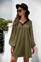 V-Neck Dress with Lace Trim