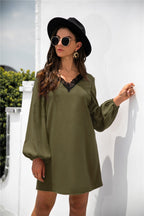 V-Neck Dress with Lace Trim