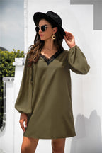V-Neck Dress with Lace Trim