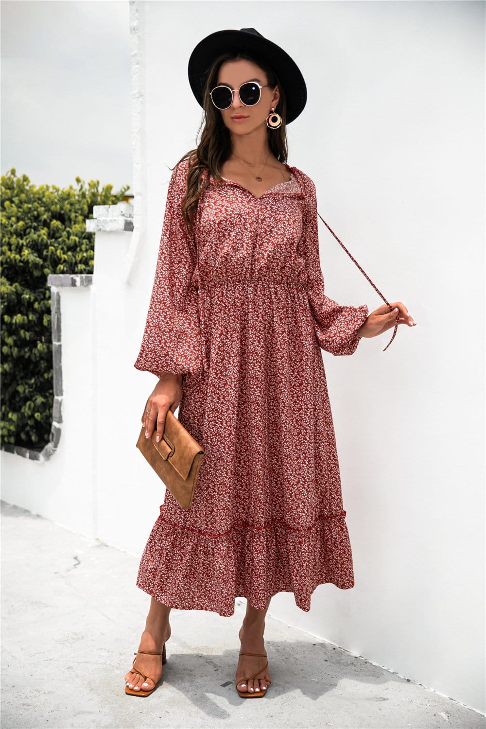 Ruffled Floral Dress with Long Sleeves