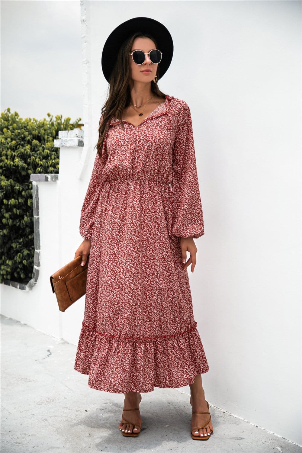 Ruffled Floral Dress with Long Sleeves