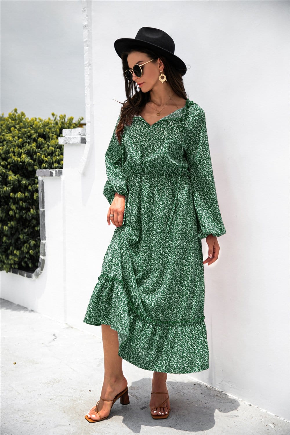 Ruffled Floral Dress with Long Sleeves