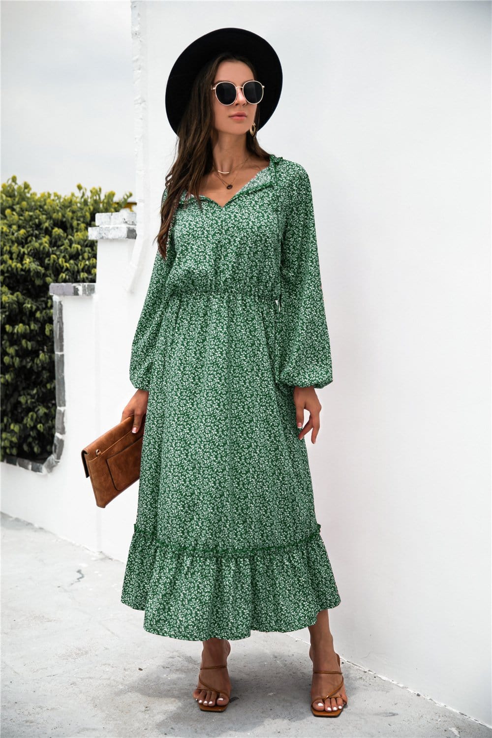 Ruffled Floral Dress with Long Sleeves