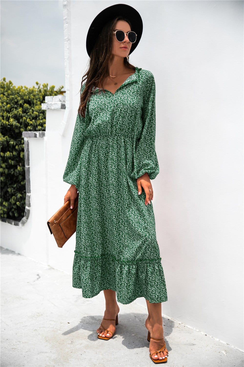 Ruffled Floral Dress with Long Sleeves