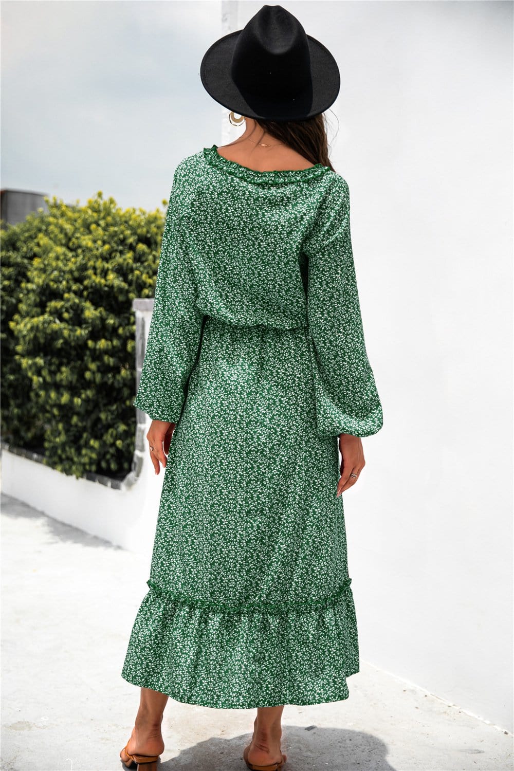 Ruffled Floral Dress with Long Sleeves