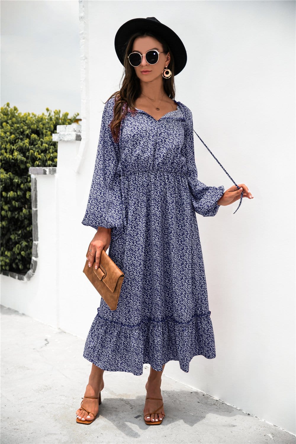 Ruffled Floral Dress with Long Sleeves
