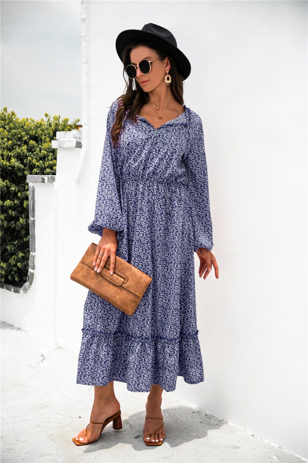 Ruffled Floral Dress with Long Sleeves