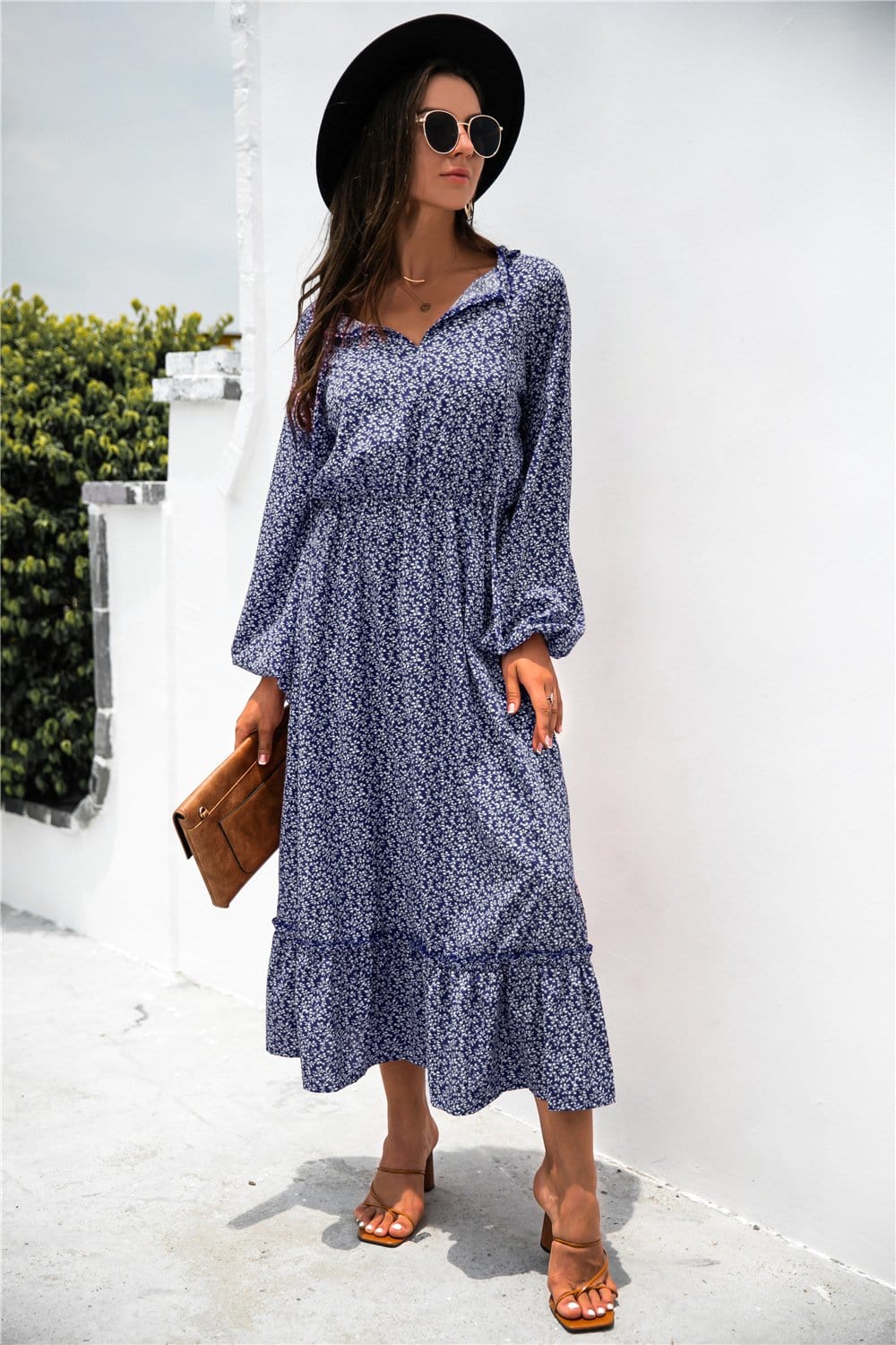 Ruffled Floral Dress with Long Sleeves