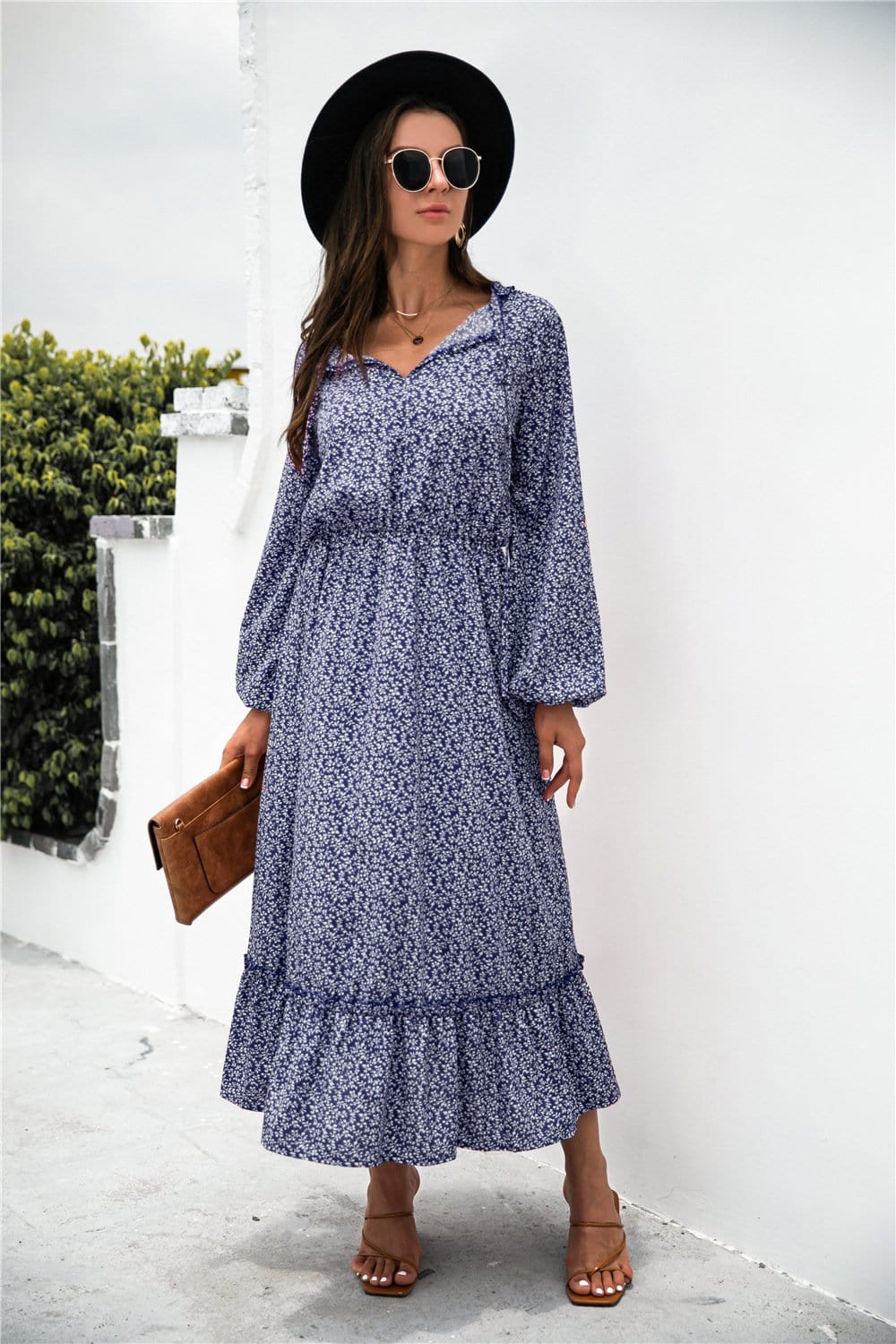 Ruffled Floral Dress with Long Sleeves