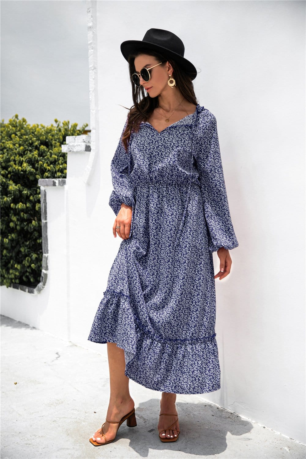 Ruffled Floral Dress with Long Sleeves