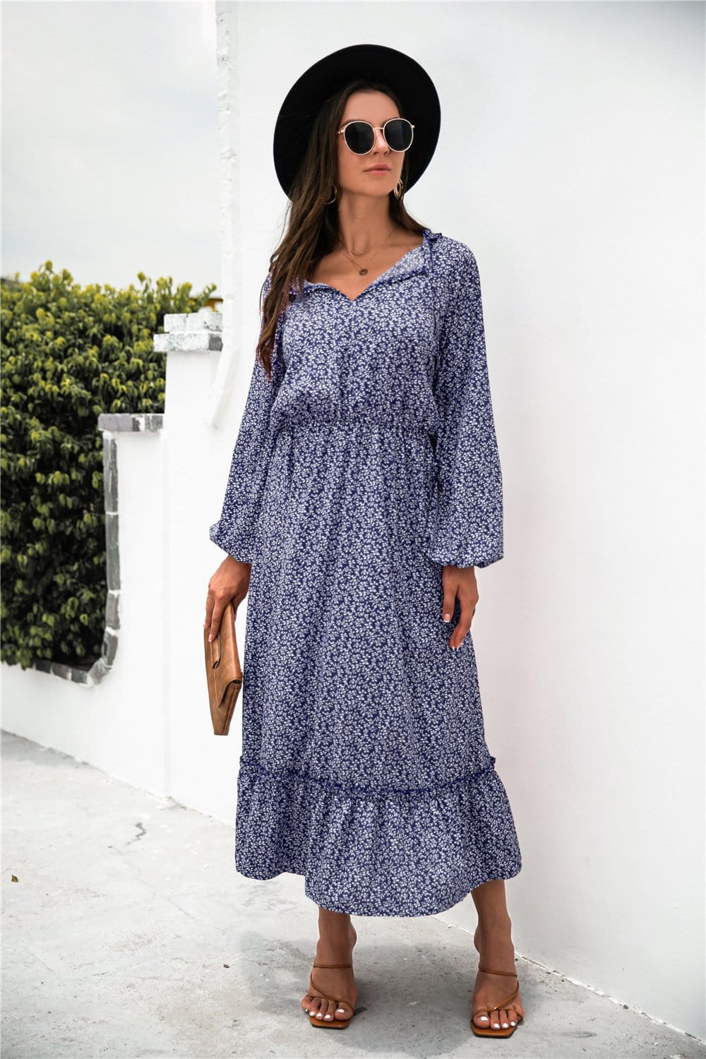 Ruffled Floral Dress with Long Sleeves