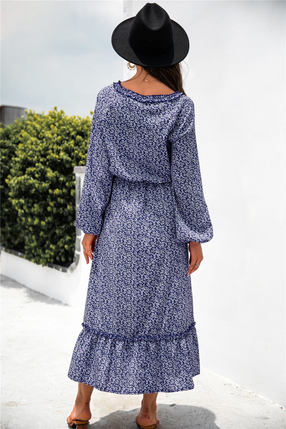 Ruffled Floral Dress with Long Sleeves