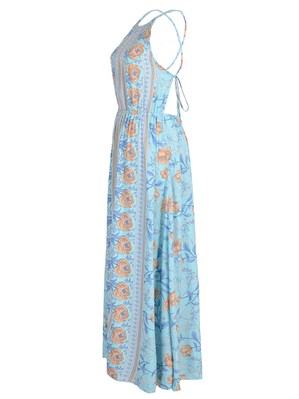 Floral Viscose Dress with Halter Neckline