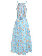 Floral Viscose Dress with Halter Neckline