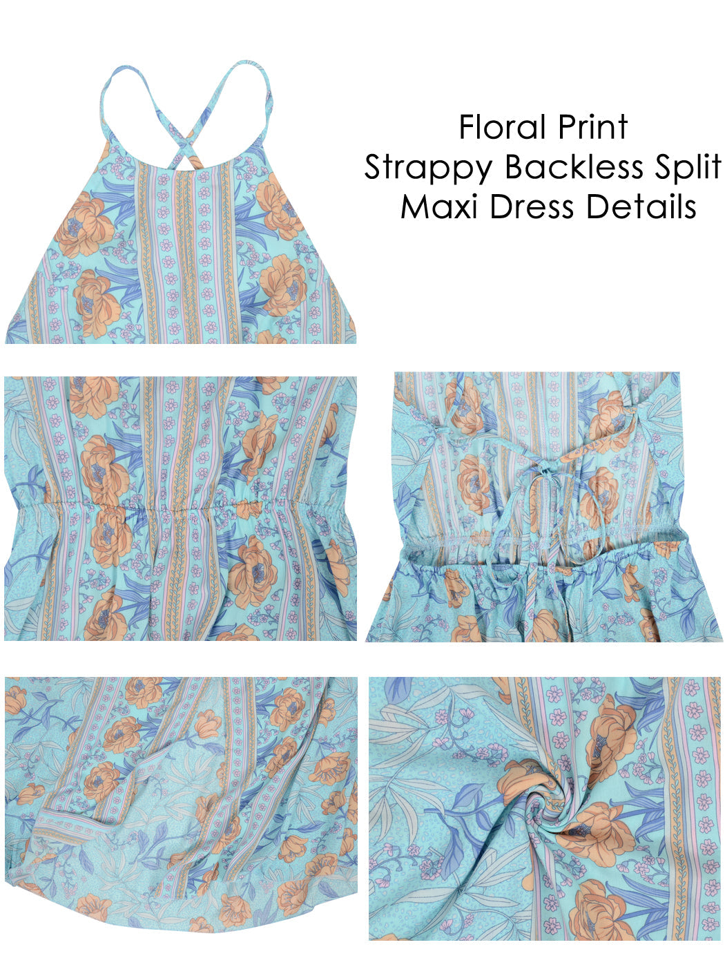 Floral Viscose Dress with Halter Neckline