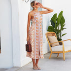 Floral Viscose Dress with Halter Neckline