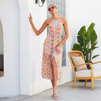 Floral Viscose Dress with Halter Neckline