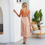 Floral Viscose Dress with Halter Neckline