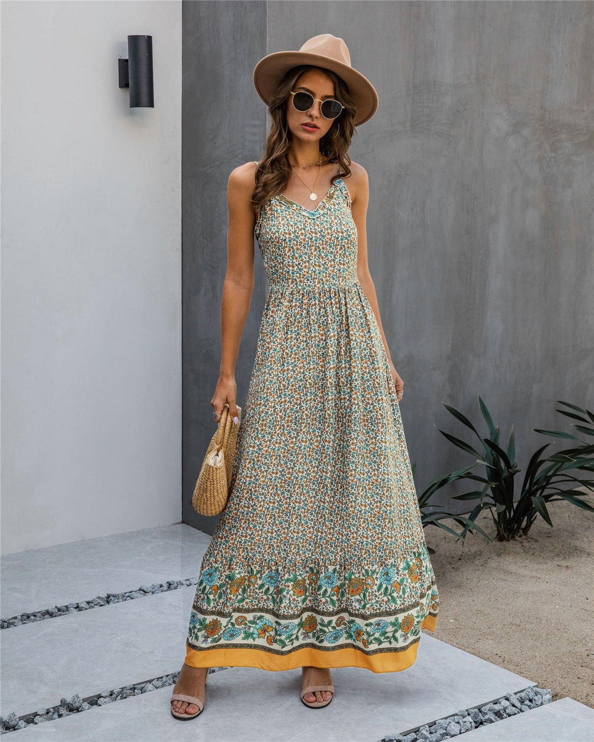 Floral Maxi Dress with V-Neckline